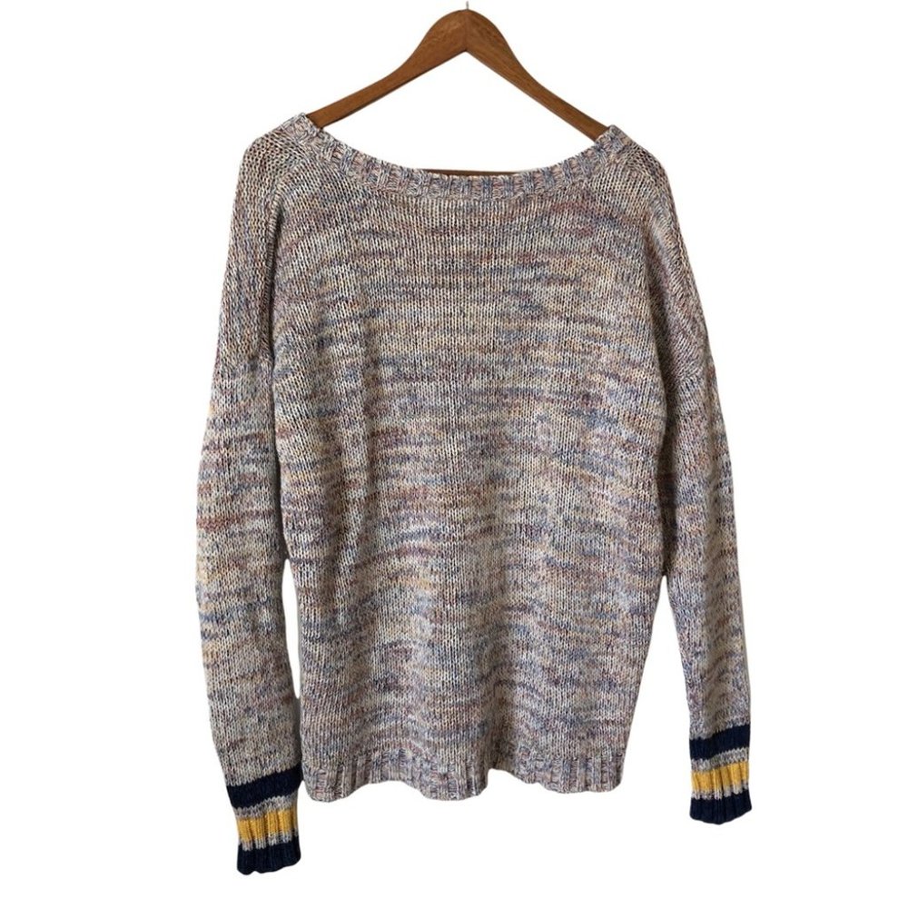 Roxy Blue Yellow Red Fisherman Cable Knit Sweater Size Small Striped - Picture 12 of 12